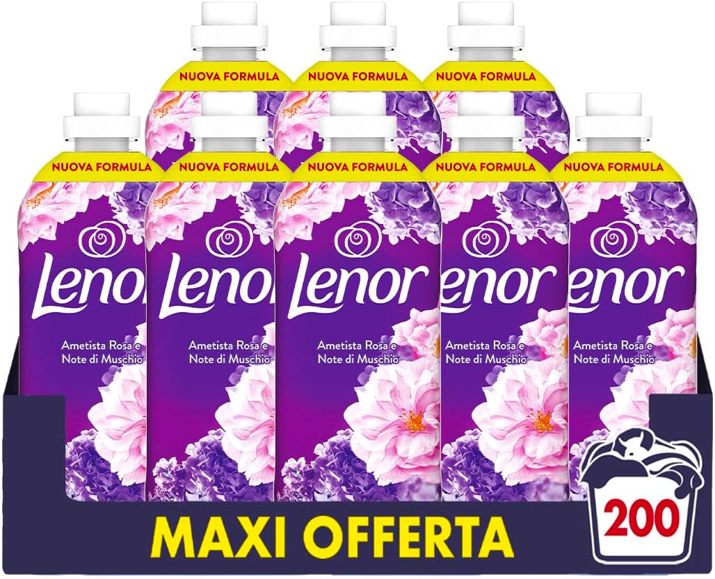 Lenor Ammorbidente Lavatrice Concentrato, 200 Lavaggi (8X25), Ametista Rosa E Note Di Muschio, Nuova Formula 3x Profumo Più Duraturo